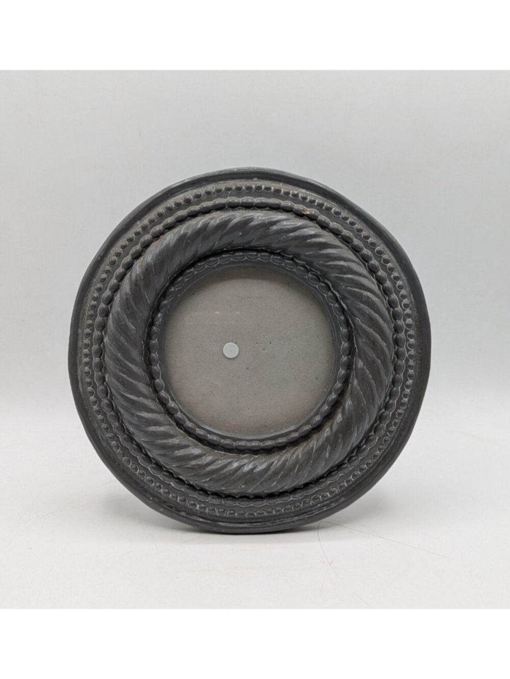 Grey Baroque Style Round Picture Frame Ceramic Matte Finish 7.5" Holds 4x4 Photo